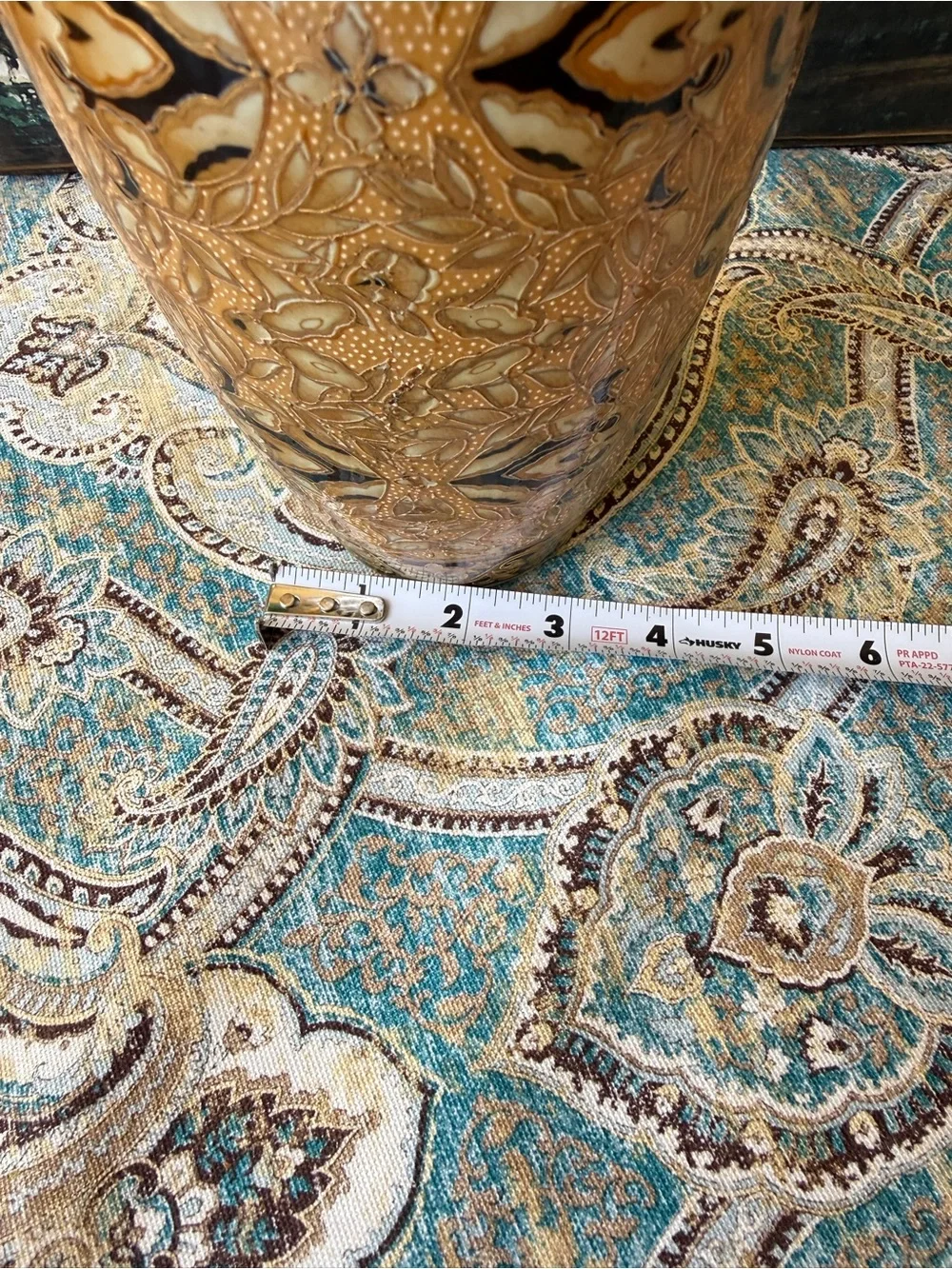 Japanese Satsuma Style Moriage Vase Vintage Gold Black Floral Relief Pottery 12” - Picture 8 of 10